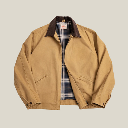 Canvas Work Jacket – Heavy-Duty Cotton with Plaid Lining