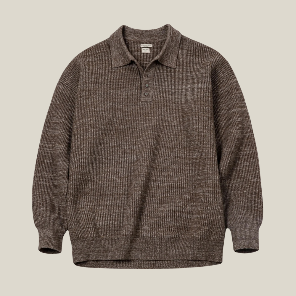 Oakern Retro Knit Polo Sweater – Soft & Breathable Long-Sleeve