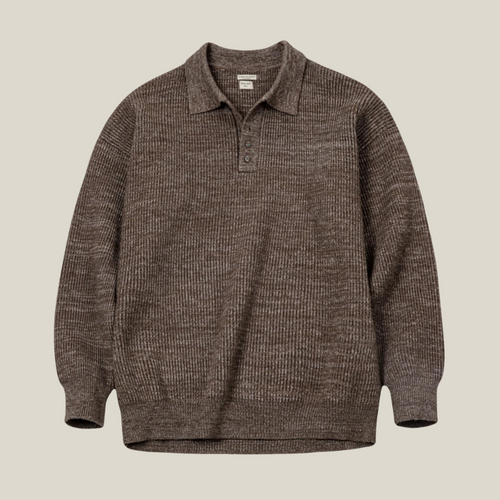 Oakern Retro Knit Polo Sweater – Soft & Breathable Long-Sleeve