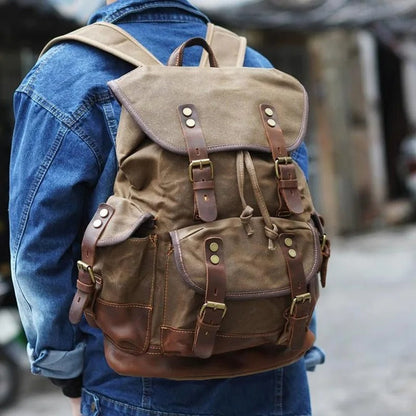 Oakern Explorer Backpack – Waxed Canvas & Leather Rucksack